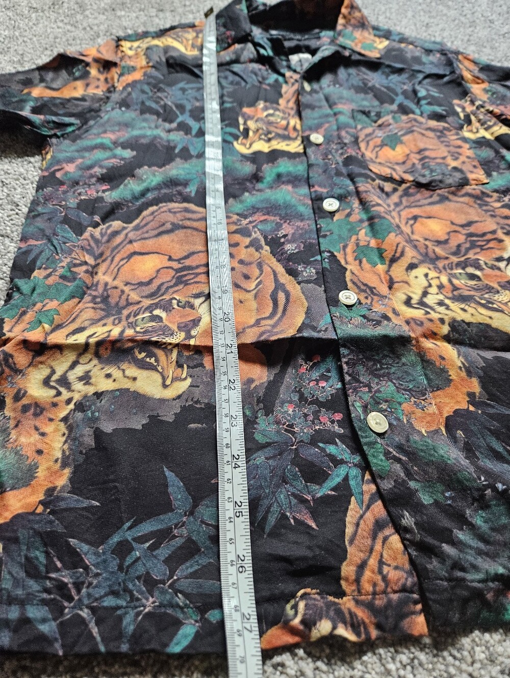 All Saints Black Button-Front Shirt with Orange Tiger Print - Picture 6 of 6